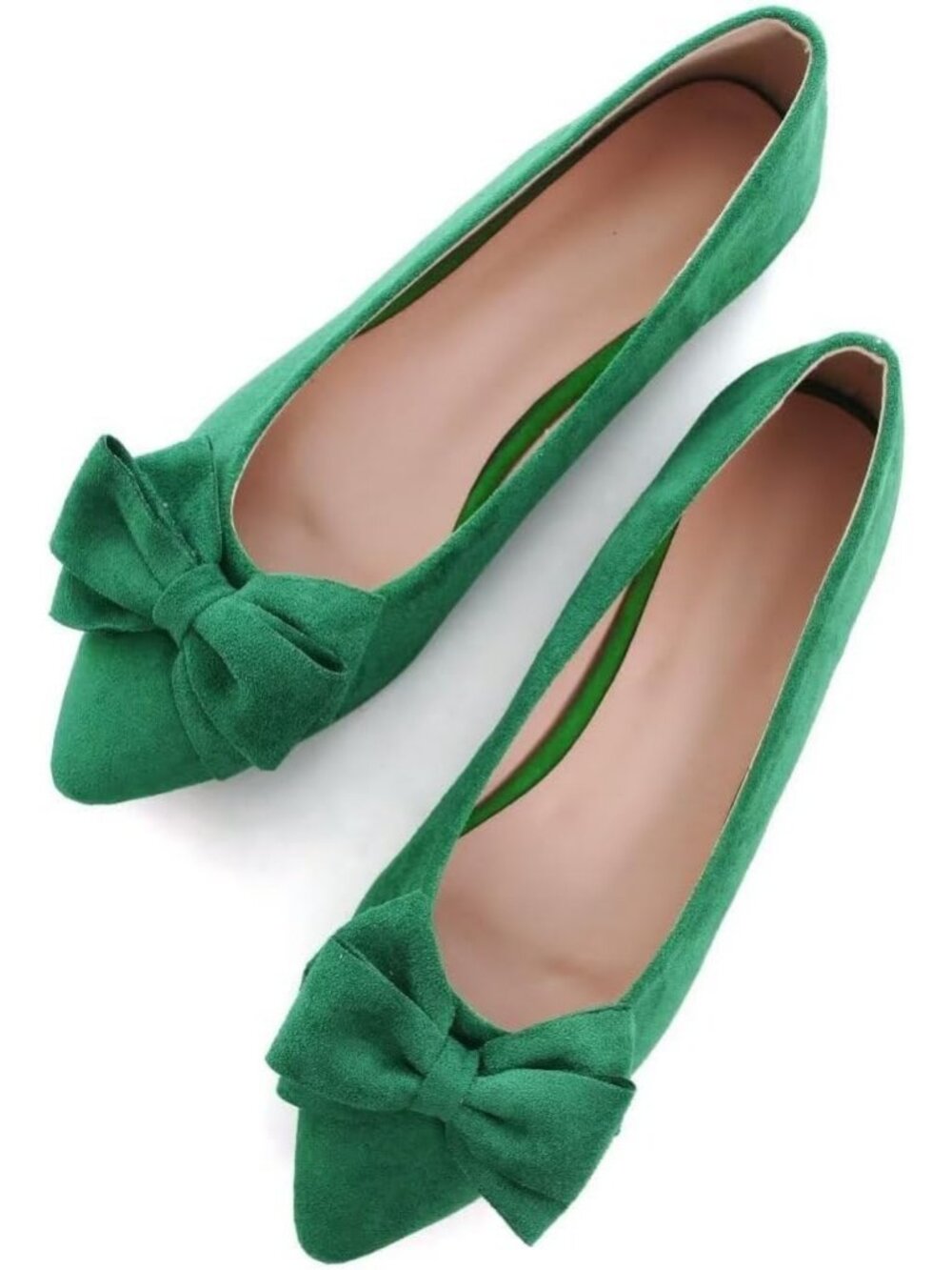 Women's H Mustard Green Suede Fashion Bowknot Flats Comfort Pointed Toe Shoes